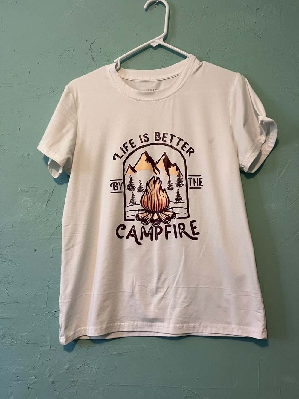Shein Campfire Graphic T-Shirt Size M White